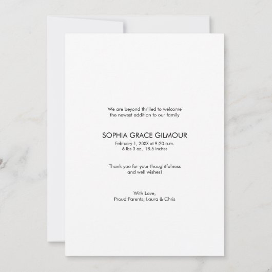 Vertical Baby Girl Foto geboorteaankondiging Bedankkaart (Achterkant)