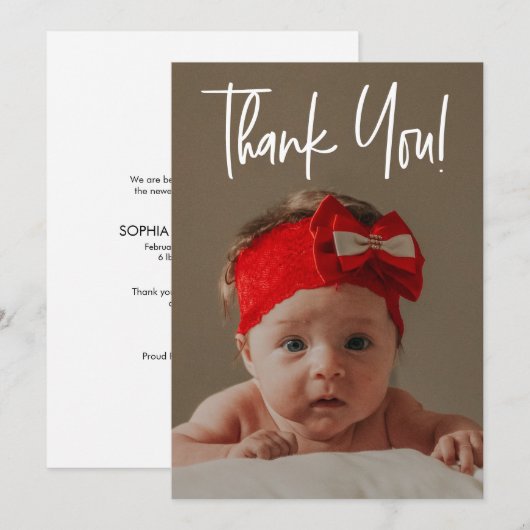 Vertical Baby Girl Foto geboorteaankondiging Bedankkaart (Voorkant / Achterkant)