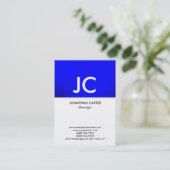 Vertical blauw wit monogram professioneel effen visitekaartje (Staand voorkant)