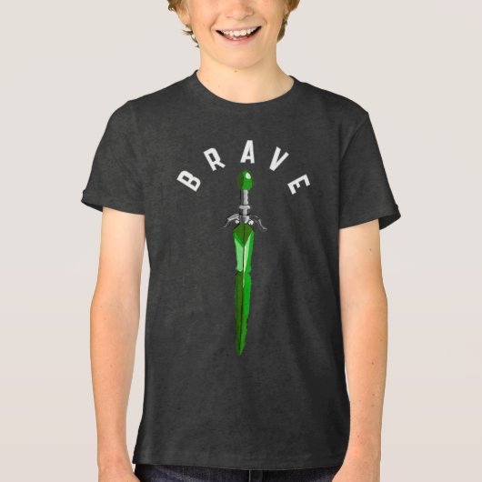 Vertical Brave Fantasy Zwaard Kids Tri-Blend Shirt (Voorkant)