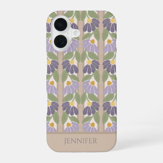 Vertical Floral Personalized Name Phone Case  iPhone 16 Hoesje (Achterkant)