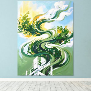Vertical Forest Abstracte Kunst Groene Architect Canvas Afdruk
