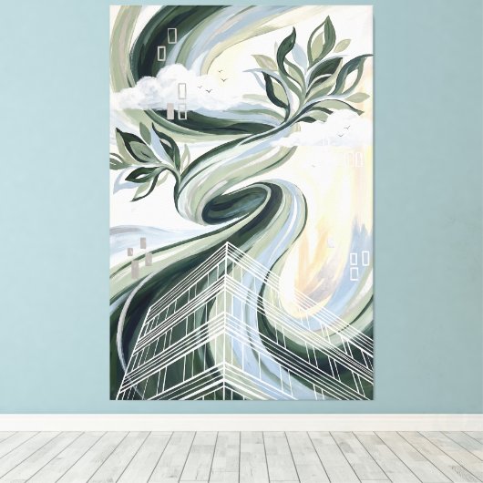 Vertical Forest Abstracte Kunst, Groene Bouw Urban Canvas Afdruk (Insitu (Houten vloer))