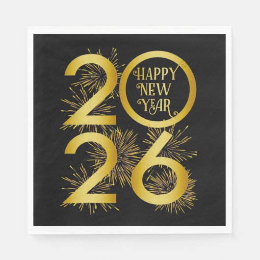Vertical Gold 2026 New Year Design with Fireworks Servet (Voorkant)