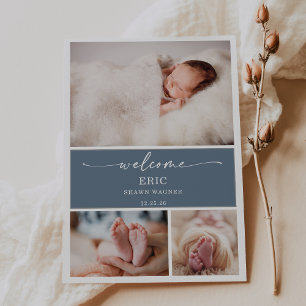 Vertical leiblauwe foto baby aankondigingskaart kaart