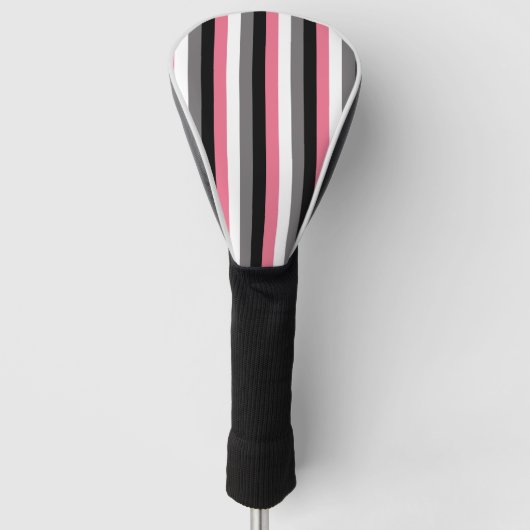 Vertical Lines Pink White Grey Black Stripes Golfheadcover (Voorkant)