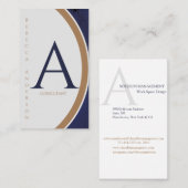 Vertical Modern Navy, Goud en Witte Monogram Visitekaartje (Voorkant / Achterkant)