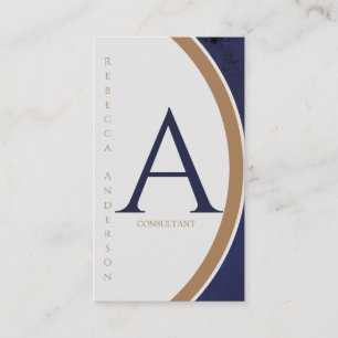 Vertical Modern Navy, Goud en Witte Monogram Visitekaartje
