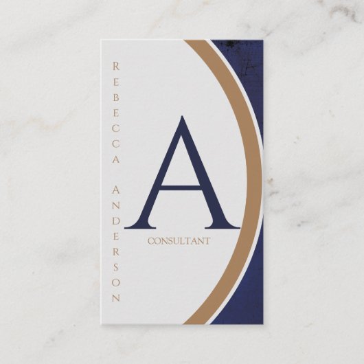 Vertical Modern Navy, Goud en Witte Monogram Visitekaartje (Voorkant)