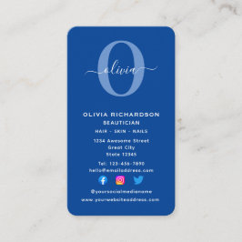 Vertical Monogram Script Naam Blauw Wit Meisjesach Visitekaartje