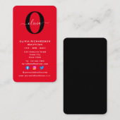 Vertical Monogram Script Naam Rood Zwart Wit Visitekaartje (Voorkant / Achterkant)