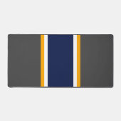 Vertical Navy Wit Oranje Grijs Racing Strepen Bureaumat (Voorkant)