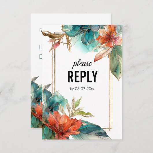Vertical + nummerverzoek Hibiscus Serenade Paradis RSVP Kaartje (Voorkant / Achterkant)
