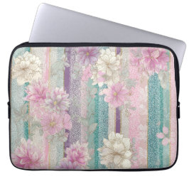 Vertical Pastel Stripes With Lace Textures Laptop Sleeve