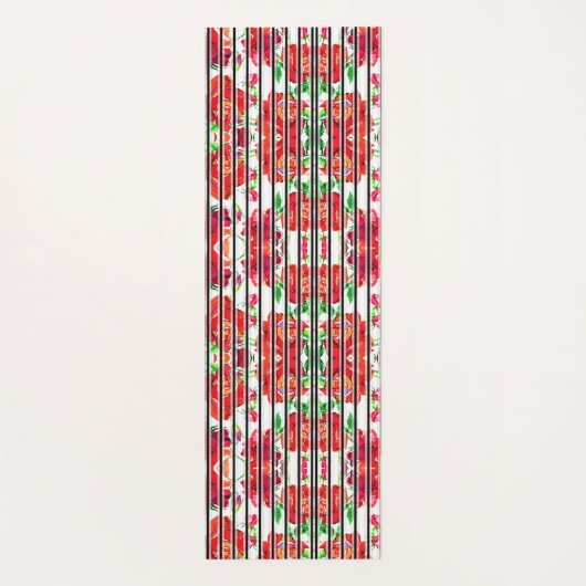 Vertical patterned fabric showcasing red flowers yogamat (Achterkant)