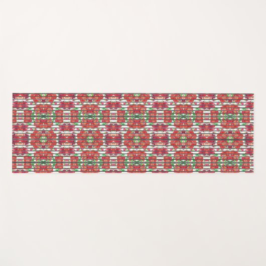 Vertical patterned fabric showcasing red flowers yogamat (Voorkant (horizontaal))
