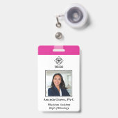 Vertical Pink Custom Employee ID Photo Name Badge (Front with Retractable)