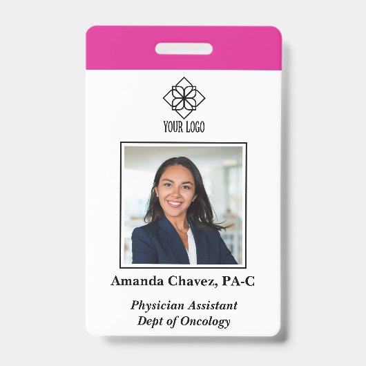 Vertical Pink Custom Employee ID Photo Name Badge (Front)
