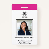Vertical Pink Custom Employee ID Photo Name Badge (Voorkant)