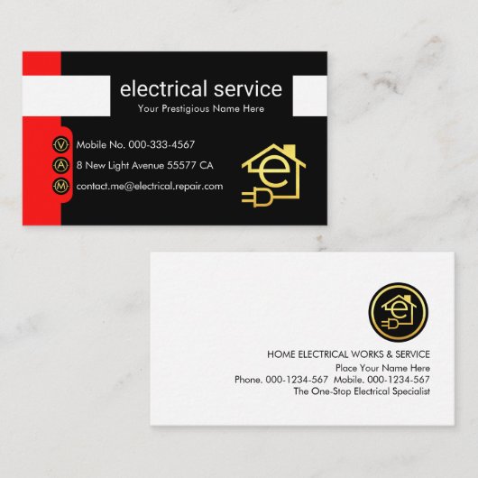 Vertical Red Electricity Symbol Buttons Visitekaartje (Voorkant / Achterkant)