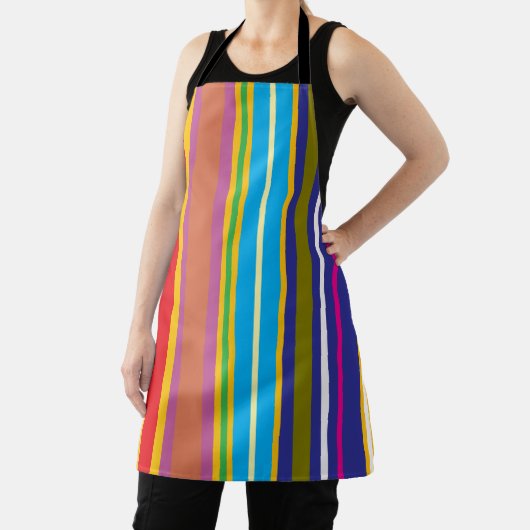Vertical Retro Stripes Colorful Apron Schort (Insitu)