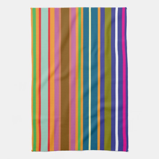 Vertical Retro Stripes Colorful Theedoek (Verticaal)