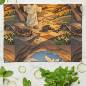 Vertical Risen Jesus Empty Tomb 3D Papercut Easter Theedoek (Gevouwen)