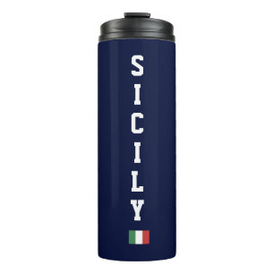 Vertical Sicilië & Italiaanse Vlag Marineblauw Thermosbeker