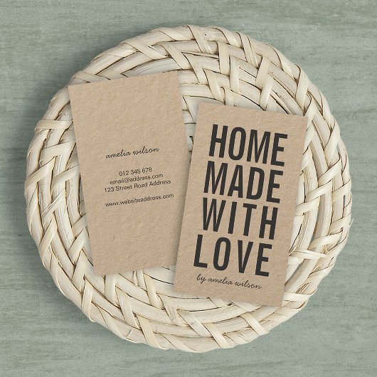 Vertical Simple Rustic Homemade With Love Kraft Visitekaartje