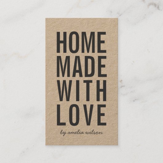 Vertical Simple Rustic Homemade With Love Kraft Visitekaartje (Voorkant)