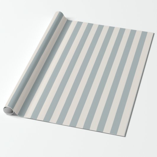 Vertical Stripe Pattern Light Blue-Gray and Cream Cadeaupapier (Uitgerold)