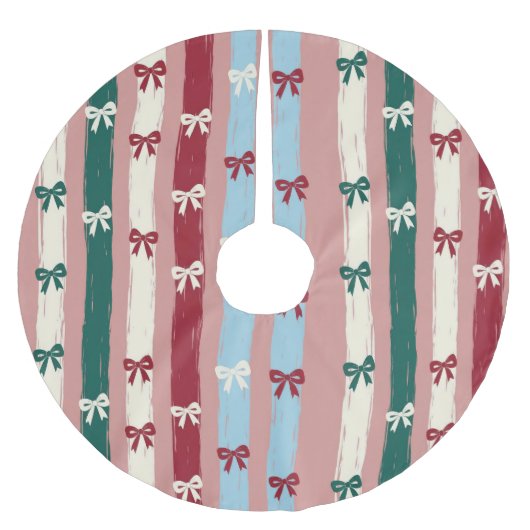 Vertical Stripes & Bows in Holiday Pastels Kerstboom Rok (Voorkant)