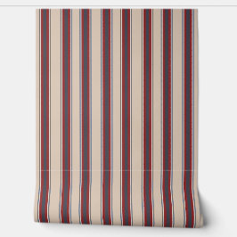 Vertical Stripes Tan Red Blue Behang