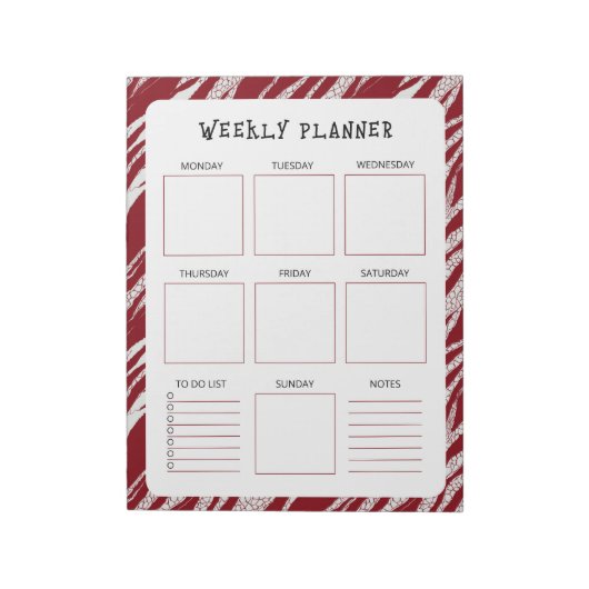 Vertical Undated Weekly Planner with Red Border Notitieblok (Linkerzijde)