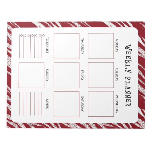Vertical Undated Weekly Planner with Red Border Notitieblok (Voorkant)