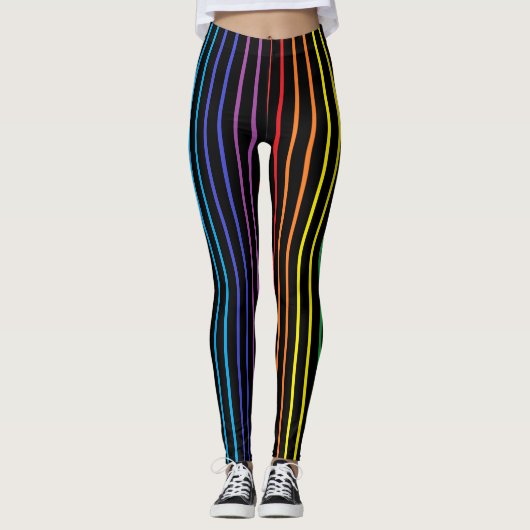 Verticale afgedekte regenboogstrips zwart leggings (Voorkant)