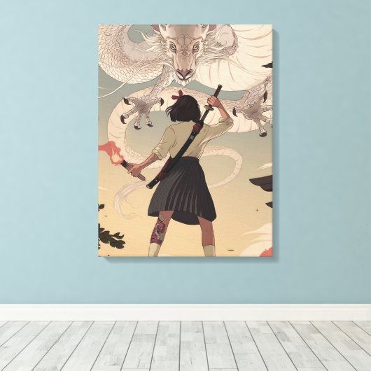 Verticale anime meiden Premium-omgepakt canvas (gl (Insitu (Houten vloer))