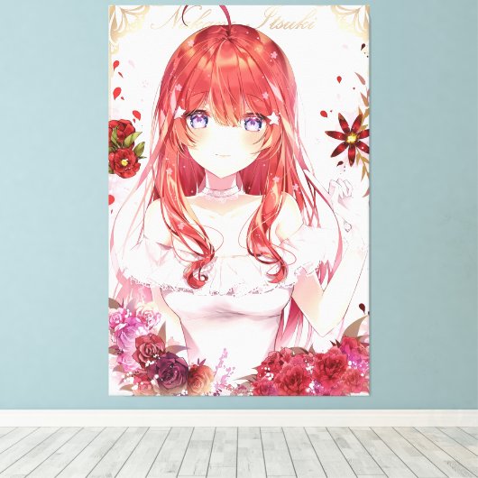verticale anime meisjes Premium Wrapped Canvas Glo (Insitu (Houten vloer))