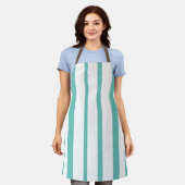 Verticale aqua en witte strepen schort (Gedragen)