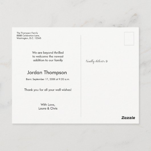 Verticale baby Foto van moderne naam Dank u Briefkaart (Achterkant)