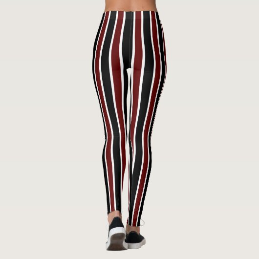 Verticale Black Maroon White Stripes Decor op Leggings (Achterkant)