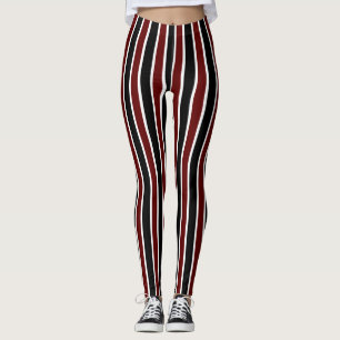 Verticale Black Maroon White Stripes Decor op Leggings