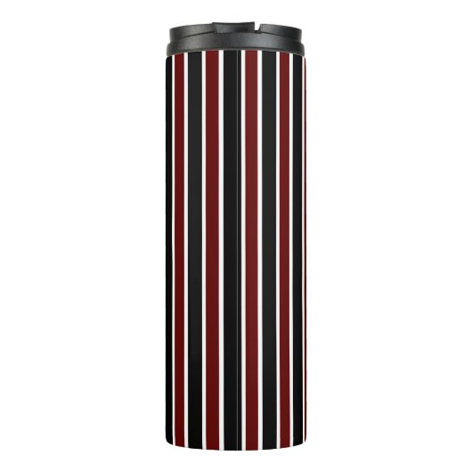 Verticale Black Maroon White Stripes Decor op Thermosbeker (Achterkant)