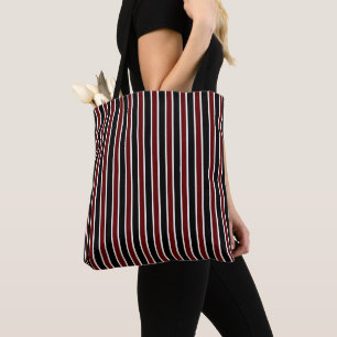 Verticale Black Maroon White Stripes Decor op Tote Bag