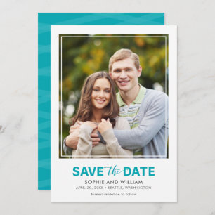 Verticale Blauwgroen Turquoise sparen de Foto van Save The Date