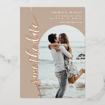 Verticale Boog Foto Taupe Save the Date