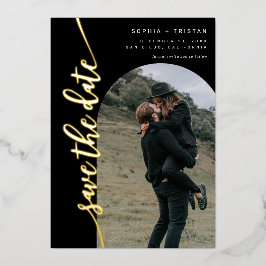 Verticale Boog Foto Zwart Save the Date Folie Uitnodiging