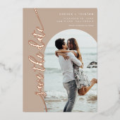 Verticale boogfototape De datum opslaan Folie Uitnodiging (Voorkant)