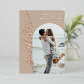 Verticale boogfototape De datum opslaan Folie Uitnodiging (Staand Voorkant)