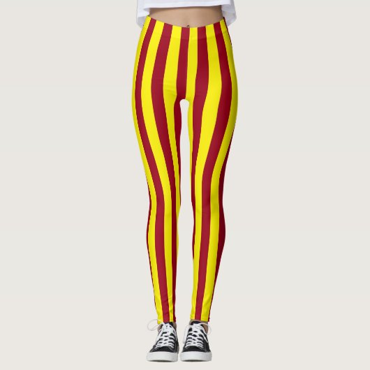 Verticale Bourgogne en Gele Stripes Leggings (Voorkant)